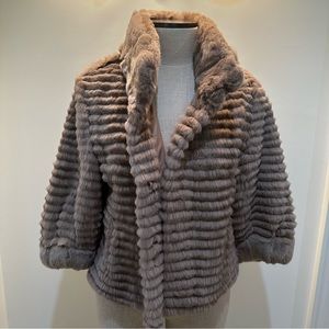 Tan Brown Rabbit Fur Short Cropped Coat